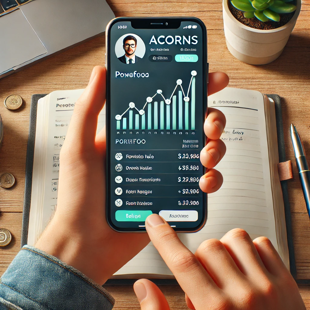 شخص يستخدم تطبيق Acorns في هاتف ذكي