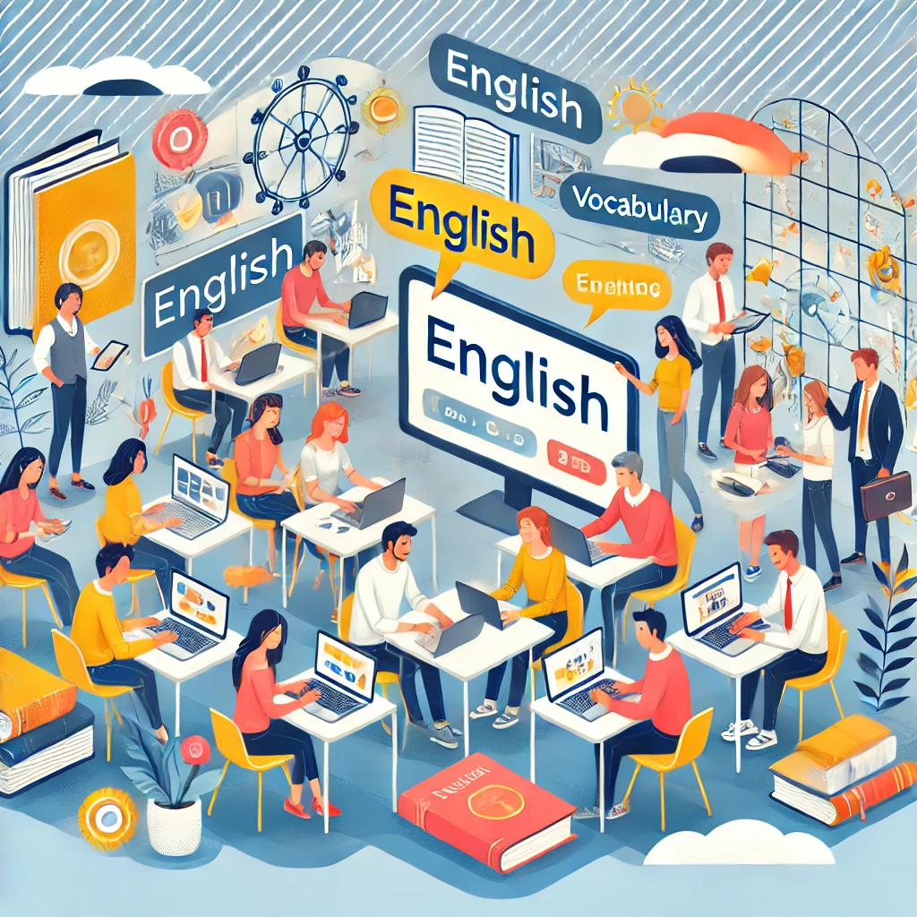 صورة توضح أشخاص يتعلمون اللغة الإنجليزية