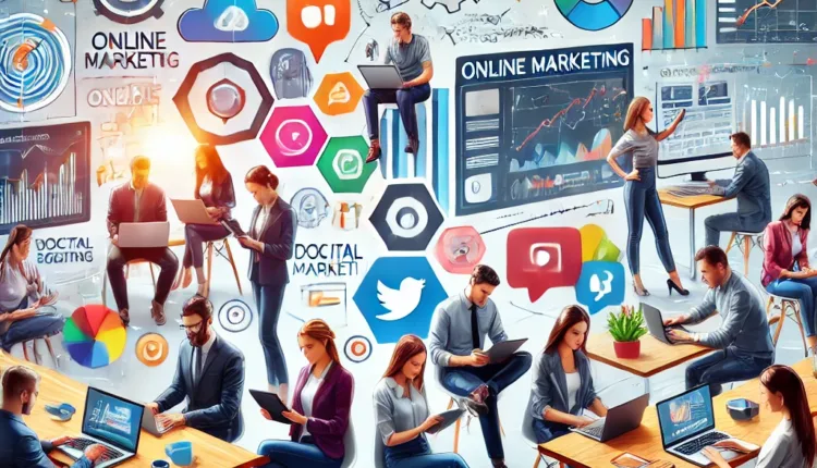 مجموعة من أناس يقومون بالتسويق عبر الإنترنت