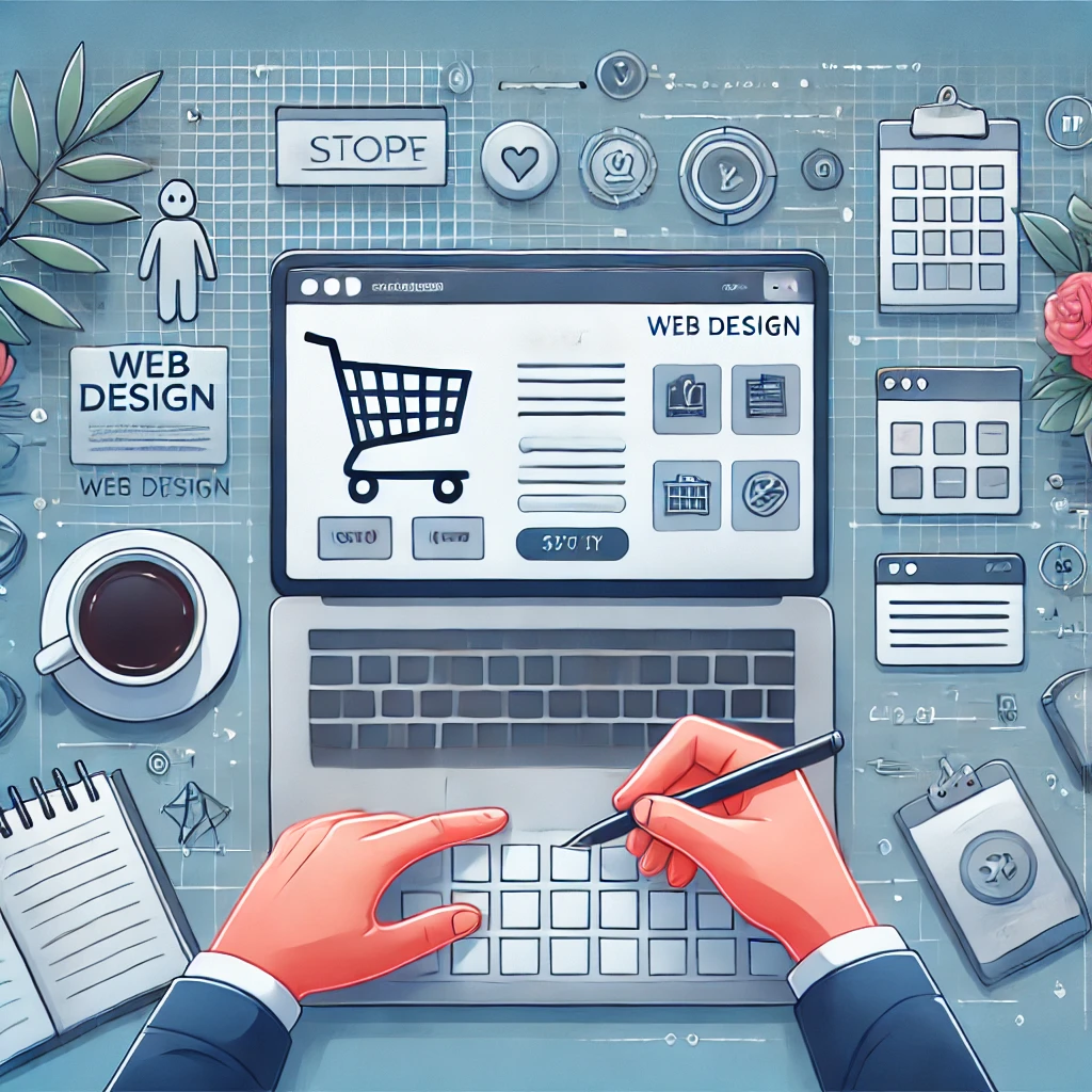 شخص يقوم بتصميم متجر إلكتروني باستخدام الكمبيوتر