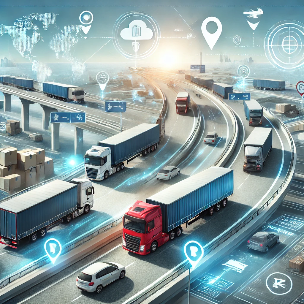 صورة لشاحنات تسير على الطريق تمثل حلول الشحن